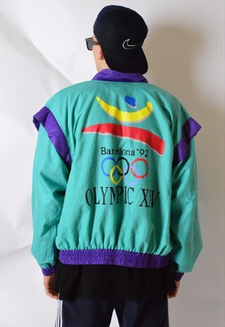 90S BLUISH GREEN MINT OLYMPIC BARCELONA LIGHTWEIGHT JACKET