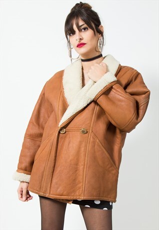 VINTAGE 80'S LEATHER SHEARLING SHEEPSKIN COAT / S137