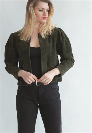 VINTAGE 80S PUFFER SLEEVE BLAZER IN CHUNKY CORDUROY