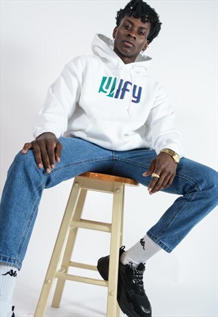 UNISEX HOODIE IN WHITE WITH GRAPHIC PRINT LOGO