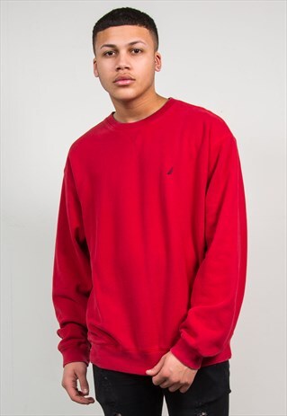 VINTAGE NAUTICA SWEATSHIRT RED CREW NECK SWEATER