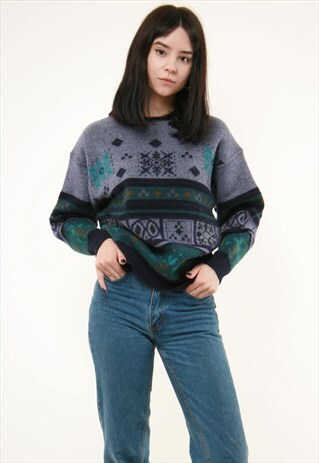 VINTAGE VTG RARE OLDSCHOOL WOOL PATTERN JUMPER SWEATER 204