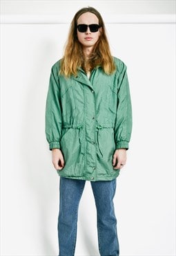 Retro 80s light parka coat green long waterproof wind jacket