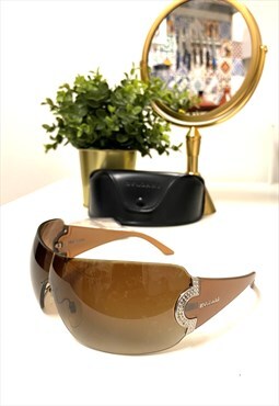 Bvlgari 653-B Rimless Diamante Gem Oversized Sunglasses