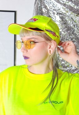 90s goth y2k neon yellow flame nonfi rave baseball cap hat