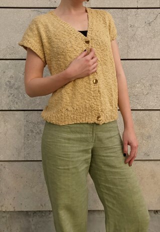 90S MUSTARD KNITTED VEST WITH GOLDEN BUTTONS