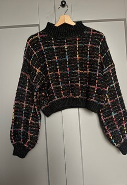 Vintage Black Rainbow Crop Pullover