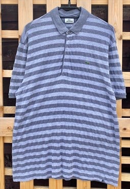 Lacoste grey striped polo shirt large short sleeve 