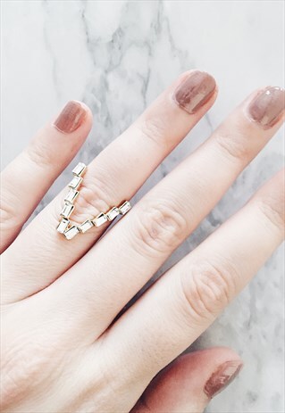 GOLD RHINESTONE DIAMOND GEOMETRIC STATEMENT RING