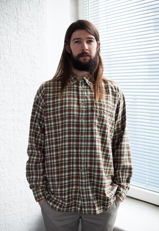 VINTAGE 80'S BROWN/GREEN CHECKED SHIRT