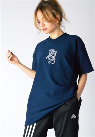 VINTAGE NAVY BLUE Y2K DRAGON SPORTS SHIRT