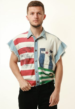 90S VINTAGE OLDSCHOOL LET'S GO COTTON DENIM SHIRT 16247