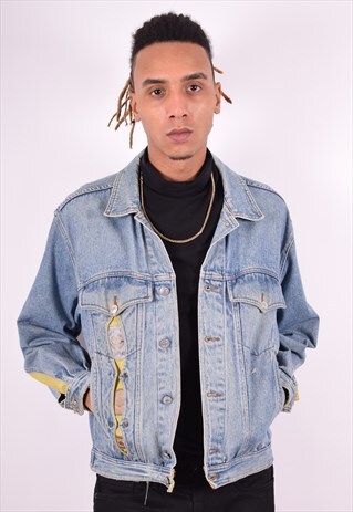 MENS VINTAGE DENIM JACKET LARGE BLUE 90'S