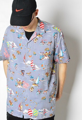VINTAGE 90S GREY SUMMER FESTIVAL SHORT SLEEVE SHIRT