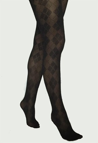 BLACK CHECKED PATTERN TIGHTS