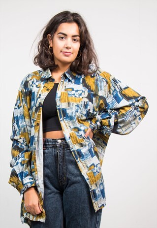 90'S VINTAGE ABSTRACT PATTERN GRUNGE OVERSIZE SHIRT
