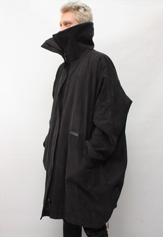 VINTAGE 90' AMAZING LOOSE BLACK COAT WITH HUGE COLLAR