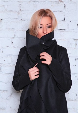 WOOL COAT /BLACK WOOL COAT/LONG COAT