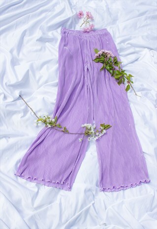Lilac Plisse Solid Pleat Wide Leg Culotte Trousers