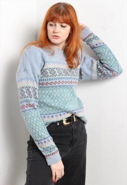 Vintage Abstract Crazy Patterned Jazzy Jumper Blue
