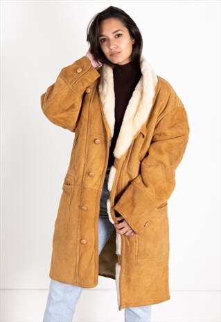 VINTAGE 80S SHEARLING COAT REAL LEATHER / S0294