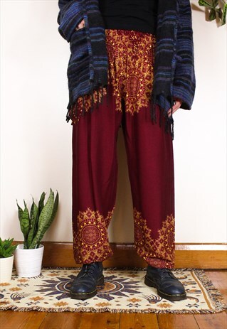 FAIRTRADE BURGUNDY SUNFLOWER HIPPIE HAREMS TROUSERS