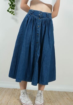 Vintage Denim Maxi Festival Skirt 