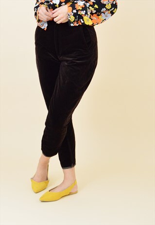 VINTAGE 90S DARK BROWN VELVET CROPPED TROUSERS JODHPURS