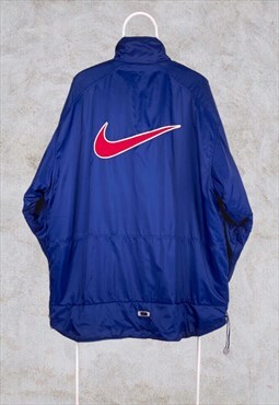 Vintage Nike Big Swoosh Coach Jacket Blue XL
