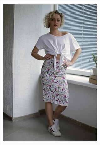 VINTAGE 80'S MIDI MULTICOLOR FLOWER PRINT PENCIL SKIRT