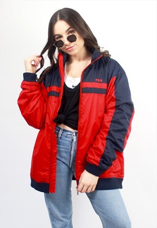 90'S RETRO RED & BLUE FLEECE-LINED TRACK JACKET