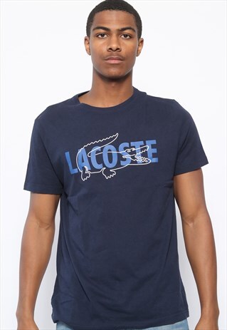 VINTAGE LACOSTE BIG LOGO SPELLOUT T-SHIRT NAVY BLUE