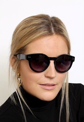 BLACK ROUND RETRO SUNGLASSES