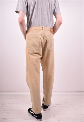LEVI'S 501 MENS VINTAGE JEANS W34 L32 KHAKI 90S