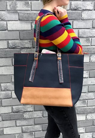 NAVY COLOURBLOCK SHOULDER BAG