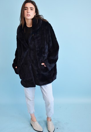 VINTAGE 80'S RETRO OVERSIZED FAUX FUR COAT