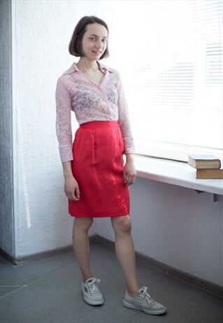 VINTAGE 80'S HIGH WAISTED RED MIDI SKIRT