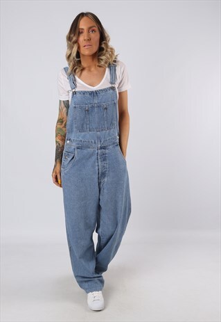 DENIM DUNGAREES VINTAGE WIDE TAPERED LEG UK 12 (OAF)