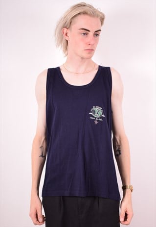 MENS VINTAGE VEST TOP LARGE NAVY BLUE 90S