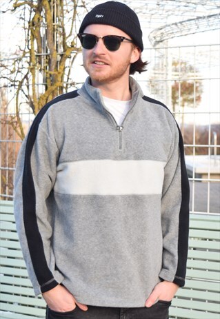 GREY STRIPED FLEECE QUARTERZIP 1/4 ZIP JUMPER