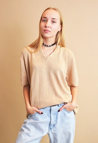 90'S RETRO MINIMALIST NEUTRAL KNITTED LOOSE TOP BLOUSE