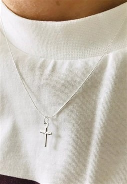 small plain sterling silver cross pendant on 18 inches chain