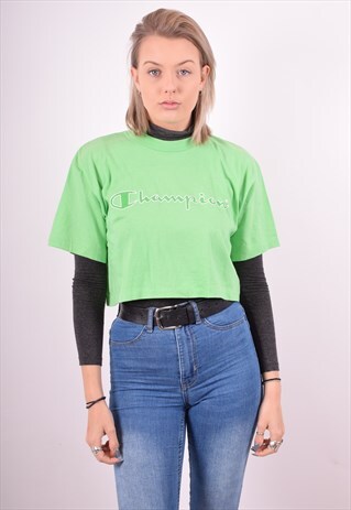 CHAMPION WOMENS VINTAGE CROP TOP LARGE GREEN 90S