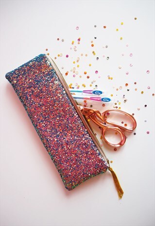 PURPLE RAINBOW GLITTER PENCIL CASE