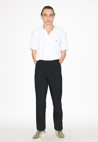 Vintage 90s striped pleated trousers in black