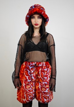 Red leopard shorts faux fur animal print festival trousers