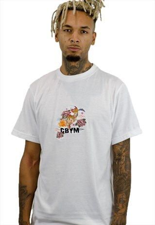 WHITE KOI FISH EMBROIDERED T-SHIRT