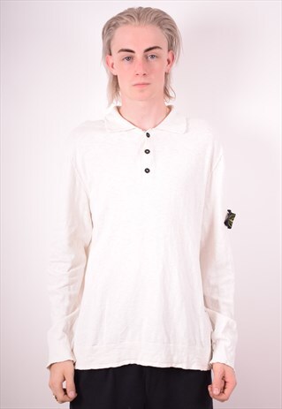 STONE ISLAND MENS VINTAGE JUMPER SWEATER LARGE WHITE 90S
