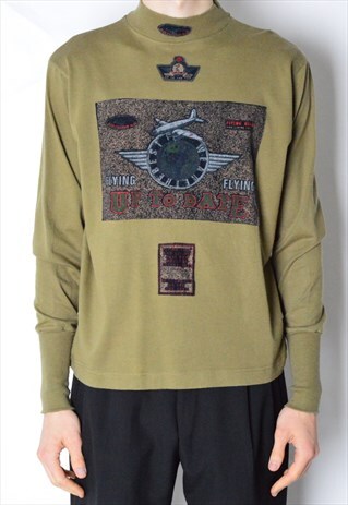 VINTAGE 70S KHAKI FLYING HIGH LIGHTWEIGHT SWEATSHIRT