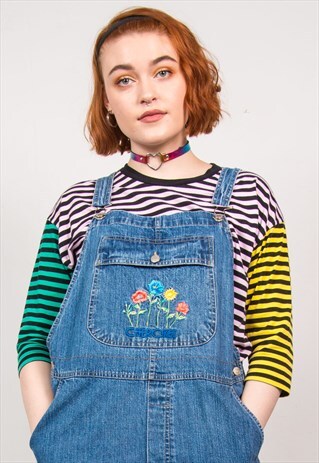 VINTAGE 90'S FLORAL EMBROIDERED DUNGAREES
